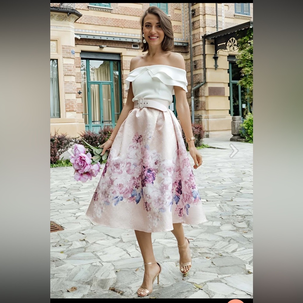 LAVENDER PEONY PRINT EMBOSSED MIDI SKIRT